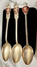 3 Spoon Lot DAVID ANDERSEN Norway STERLING SILVER ENAMEL Lions ANTIQUE c1925 picture