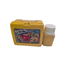 Vintage Kool-Aid Man Beats the Thirsties yellow plastic lunch box w/ Thermos picture
