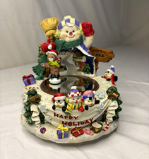 WORKING Vintage Musical snow man happy holidays Ice skating bear MIRROR ICE 1990 picture