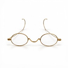 Antique Oval Wire Rim Spectacles, Gold Finish, Victorian Era c. 1900 picture