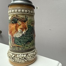VINTAGE GERZ GERMAN BEER STEIN FOX FAMILY MAMA FOX AND BABIES picture