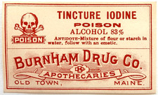 1910s Antique Poison Label Skull Burnham Apothecary Old Town Maine NOS Ephemera picture