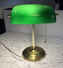 Vintage Banker Lamp Brass TESTED WORKING with Jade Hand Blown Glass Shade READ picture