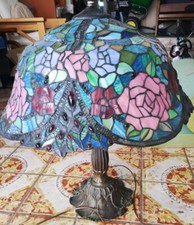 Large VINTAGE TIFFANY Style ROSE Flowers STAINED GLASS Table LAMP 20