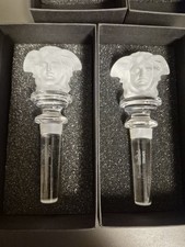 2 Versace Rosenthal Wine Bottle Stoppers Medusa Lumiere Collection Clear Frosted picture