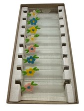 Set Of 8 Vintage Glass Flower Crystal bouquet Clear Place Card Holders picture