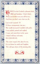 Here's to the Cocktail Remorse Poem Vintage Postcard Divided Back c1910s humor picture