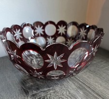 Vintage Bohemian Ruby Red Cut to Clear Crystal Bowl 9