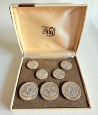 Vintage Authentic Stieff Pewter Blazer Buttons Set 7pc Smithsonian Series Box picture