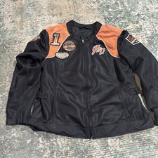 Harley Davidson Orange Black Motorcycle Jacket Riding Mess Gear Women Large picture