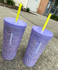 Starbucks 2023 Shimmer Iridescent Lavender Glass Ripple Wave 18oz Set of 2 BNWT picture