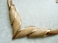 Napier Vintage Beige Gold Enamel Necklace, Unique Design, 40cm Length picture