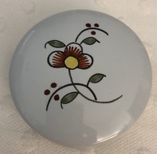 Geo Martel France Hand Painted Earthenware Jar &Lid Trinket Dish Floral 3”x1.25” picture