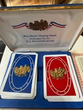 Vintage 1976 KEM Bicentennial Plastic Playing Cards Double Deck Eagle Case USA picture