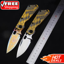 New TC4 Snake Pattern Titanium Handle Tactical Folding Mirror EDC Pocket Knife picture
