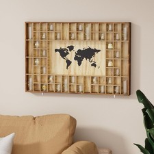 68 Large World Map Shot Glass Display Case Rustic Shot Glass Holder 37x 24.4in B picture