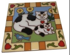 Vintage nice Italy Ceramic Tile Trivet Cat Decor picture