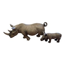 (2) Vintage Schleich Wild Life Rhinoceros Bull & Calf 2008 Hand-Painted Retired picture