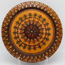 Vintage Polish Folk Art Carved Wood Plate Painted Pyrography Wall Decor 12