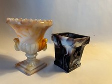 Two Slag Glass Toothpick Holders/ Match Safes - Challinor & Taylor & Akro Agate picture