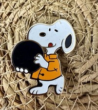 Vintage 1972 Snoopy Bowling Pin Peanuts UFS Enamel Brooch Orange Shirt Rare picture
