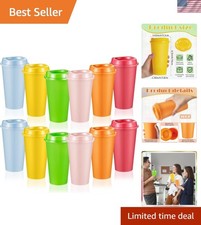 12 Pcs 16 oz Reusable Coffee Cups with Lids, Vibrant Colors picture