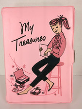 Vintage My Treasures Deb U Teen Vinyl 1950's Keepsake Box Ponytail Pink picture