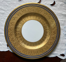 HUTSCHENREUTHER SELB LHS BAVARIA SET 12 GOLD ENCRUSTED DINNER PLATES BLUE TRIM picture