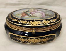 Antique French Sevres Chateau de Longpre Porcelain Jewelry box Hand Painted Gold picture