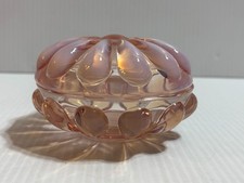 Vintage Pink Opalescent Fenton Signed Teardrop Glass Lidded Dish Powder Jar CHIP picture