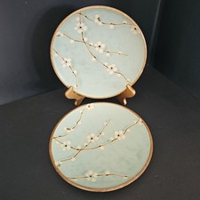 Kafuh Cherry Blossom Japan Blue Stoneware 7 5/8 Salad Plates Set of 2 Vintage picture