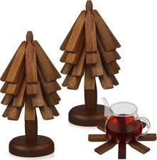 Suzile 2 Set 4 Layers Wooden Trivets for Hot Dishes Tree Shape Trivet Brown picture