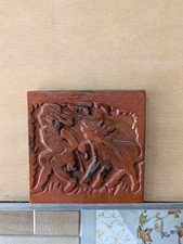 Vintage Terracotta Relief Wall Tile Indian Folk Art Shepherd Boy Goat Calf Scene picture