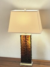 MCM/Post Modern Wavy, Ripple Amber glass & stainless steel lamp 1980'S Vtg picture