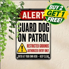 Beware Guard Dog On Duty Sign Vintage Private Property Security Metal Plaque picture