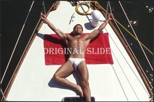 Shirtless Black Male Model Homoerotic Beefcake Speedo Gay Int 35mm Slides (3) mp picture