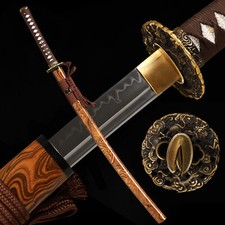 Katana Japanese Samurai Sword T10 Steel Clay Tempered Full Tang Sharp Brown Saya picture