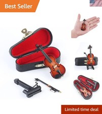 Wooden Miniature Violin Replica with Stand, Bow and Case Sculpture Ornament picture