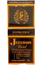 1940s Jefferson Hotel Matchbook Cover Shreveport LA Coffee Shop Vintage picture