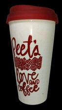 Peet's - Love and Coffee - Ceramic Tumbler - With Silicone Red Lid - 16oz ~RARE~ picture