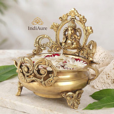 Pure Brass Ganesha Urli Bowl 7” Hand Carved Golden Decorative Urli for Floating picture