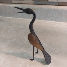 Vintage Folk Art Iron Metal Bird Heron Figure Sculpture - Estate Sale Find picture