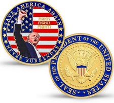 Aizics Mint Donald Trump 2024 Collection Gold Challenge Coin 24kt Gold Plat... picture