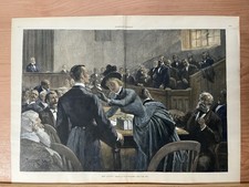 1888 T. de. THULSTRUP “NOT GUILTY” HARPERS WEEKLY HAND COLORED ENGRAVING picture