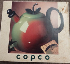 Vtg Copco Apple Enamel Tea Kettle Rare Green Lid IN ORIGINAL BOX 1980s Fruit picture