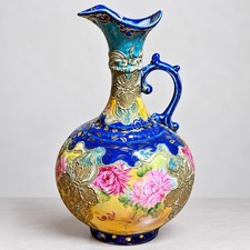Art Nouveau Porcelain Vase Ewer Pitcher Hand Painted Moriage Floral Gilt 9.5” picture