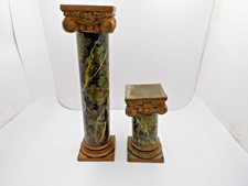Vintage Neoclassical Faux Marble Column Pedestal Plant Stands Pair Gilt Green picture