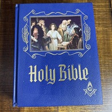 Vtg 1971 Masonic Freemason -Large Holy Bible Blue - With Serenity Bookmark EUC picture