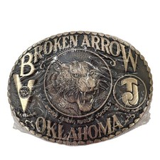 Vtg 1984 Broken Arrow Oklahoma Tigers Belt Buckle 388 Sealed Box Paperwork NOS picture