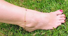 18K Yellow Gold Over Red Round Cut Ruby Anklet- July Birthstone Lobster Claw 10
